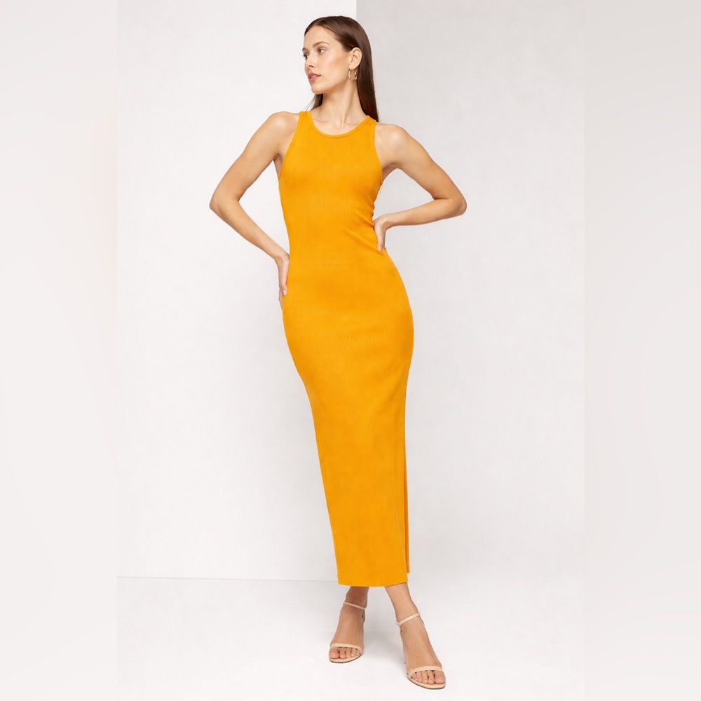 White House Black Market Yellow Ribbed Dress | Slit | Size M | NWOT
